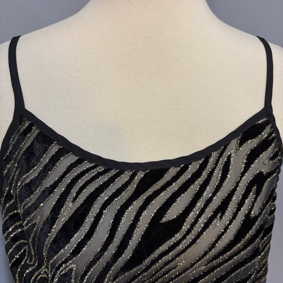 Y2K,  velvet and sheer zebra glitter, sparkle spaghetti strap shirt, size large - Picture 3 of 7